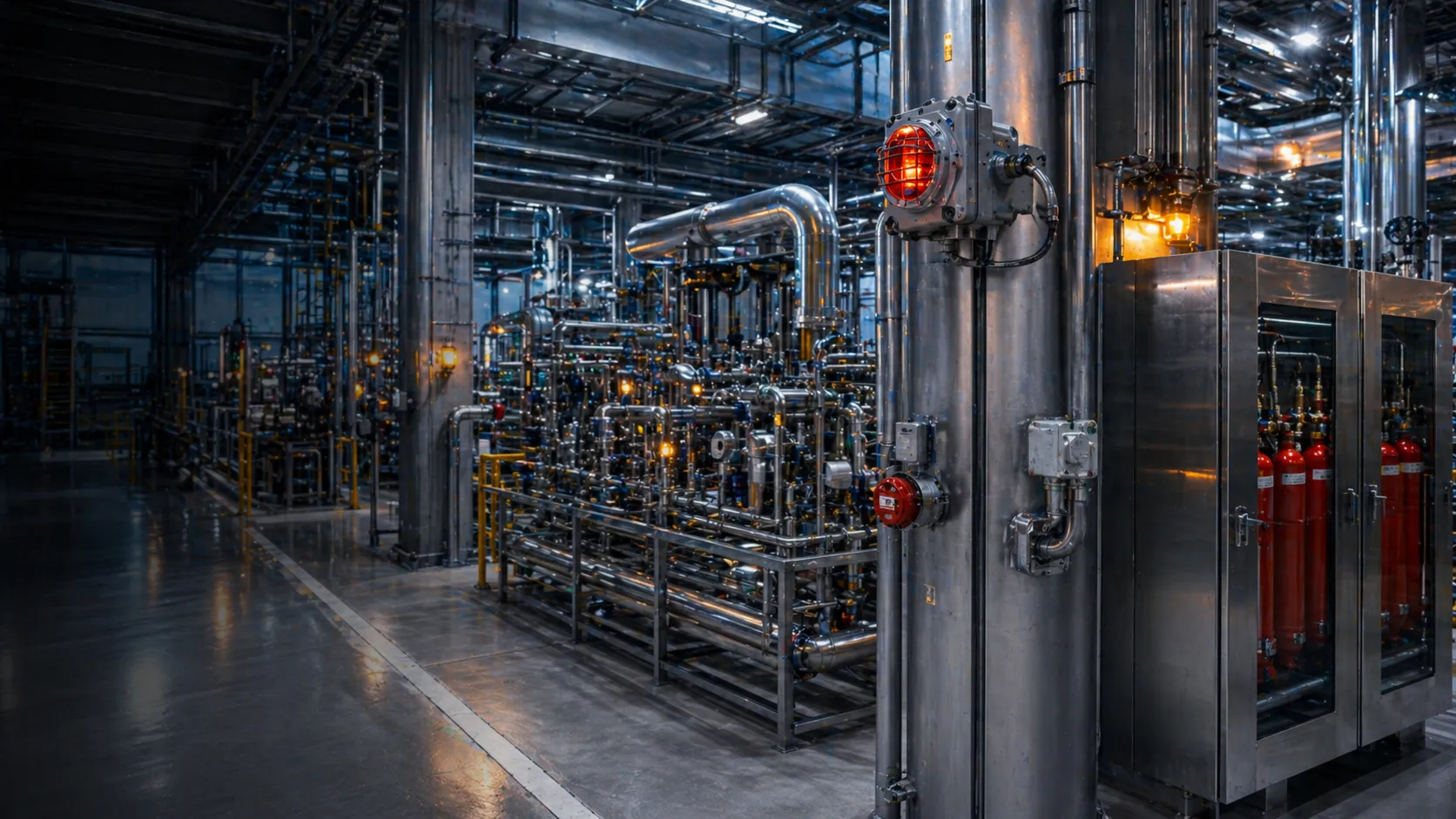 Sistema de detección y supresión de fuego en instalación industrial