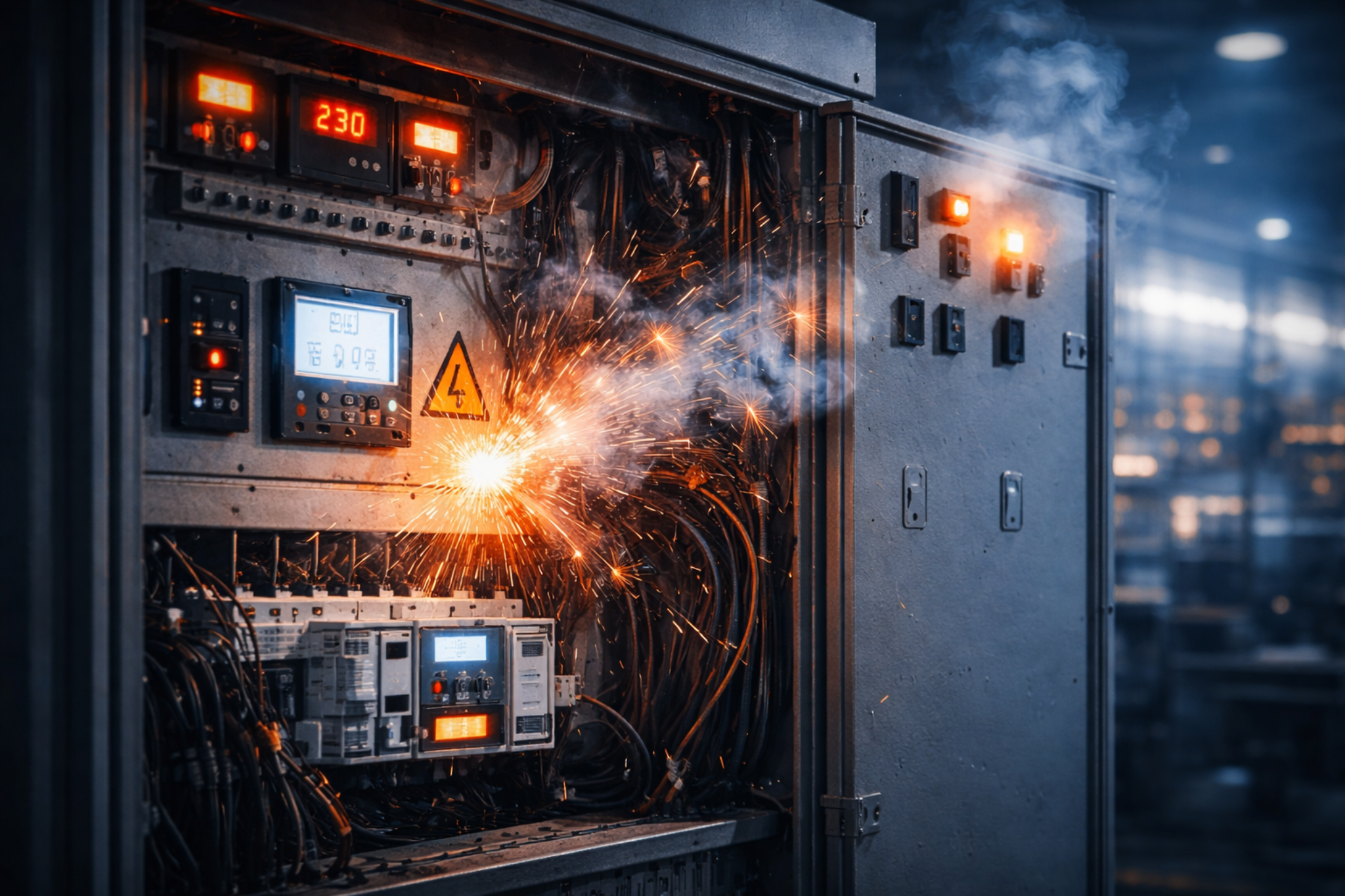 Falla o condicion critica en tablero de distribucion electrica industrial